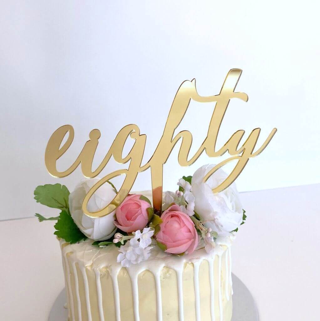 Gold Mirror 'eighty' Birthday Cake Topper - Online Party Supplies